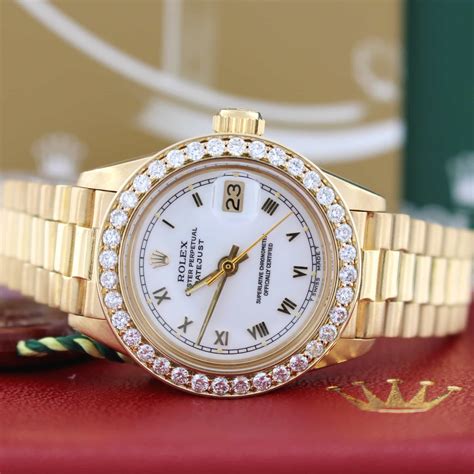 rolex datejust ladies 18ct gold president diamond|Rolex lady Datejust 26 gold.